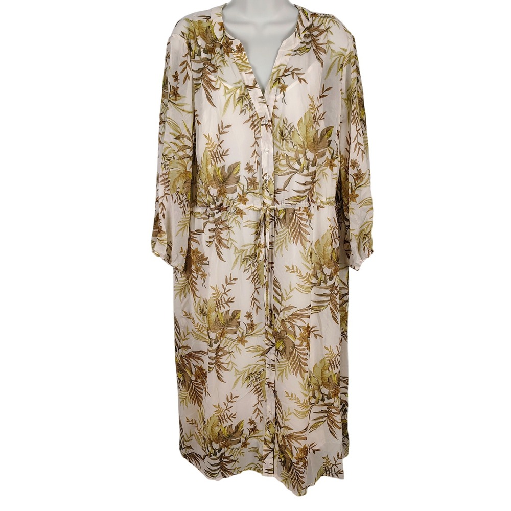 NWT 41 Hawthorn Womens 2X Midi Dress Multicolor‎ Tropical Leaf Boho Coastal